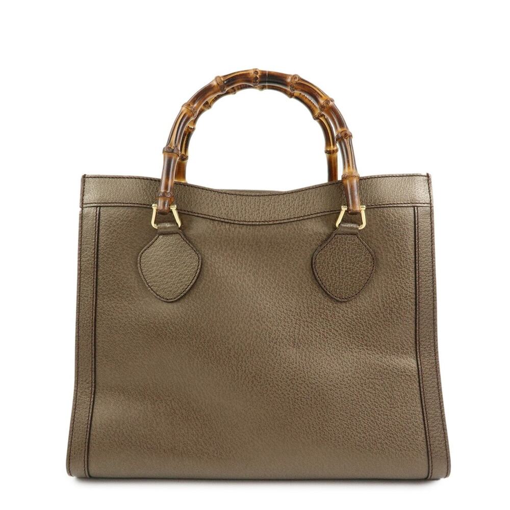 Gucci Bamboo Calfskin Tote Brown Leather